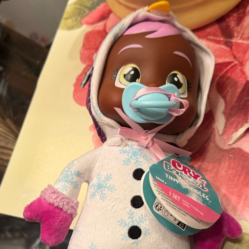 Tiny Cuddles Doll with Pink Mittens and Blue Pacifier